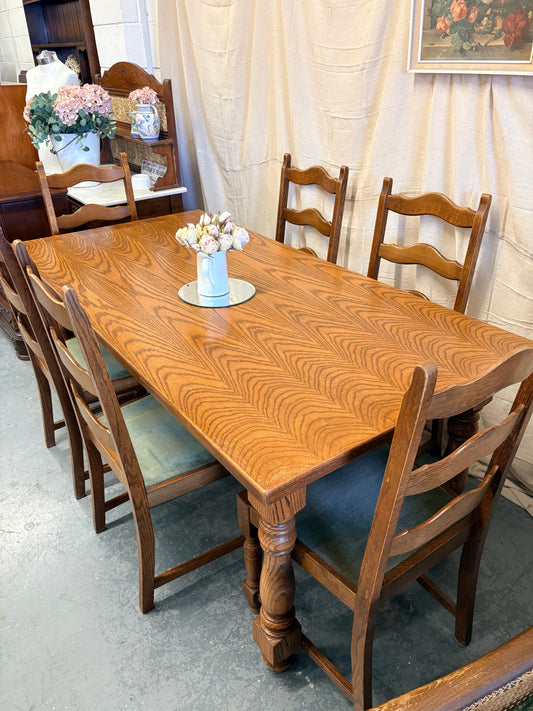 Belgium Oak Refectory Dining table with 6 Wavy Back Chairs