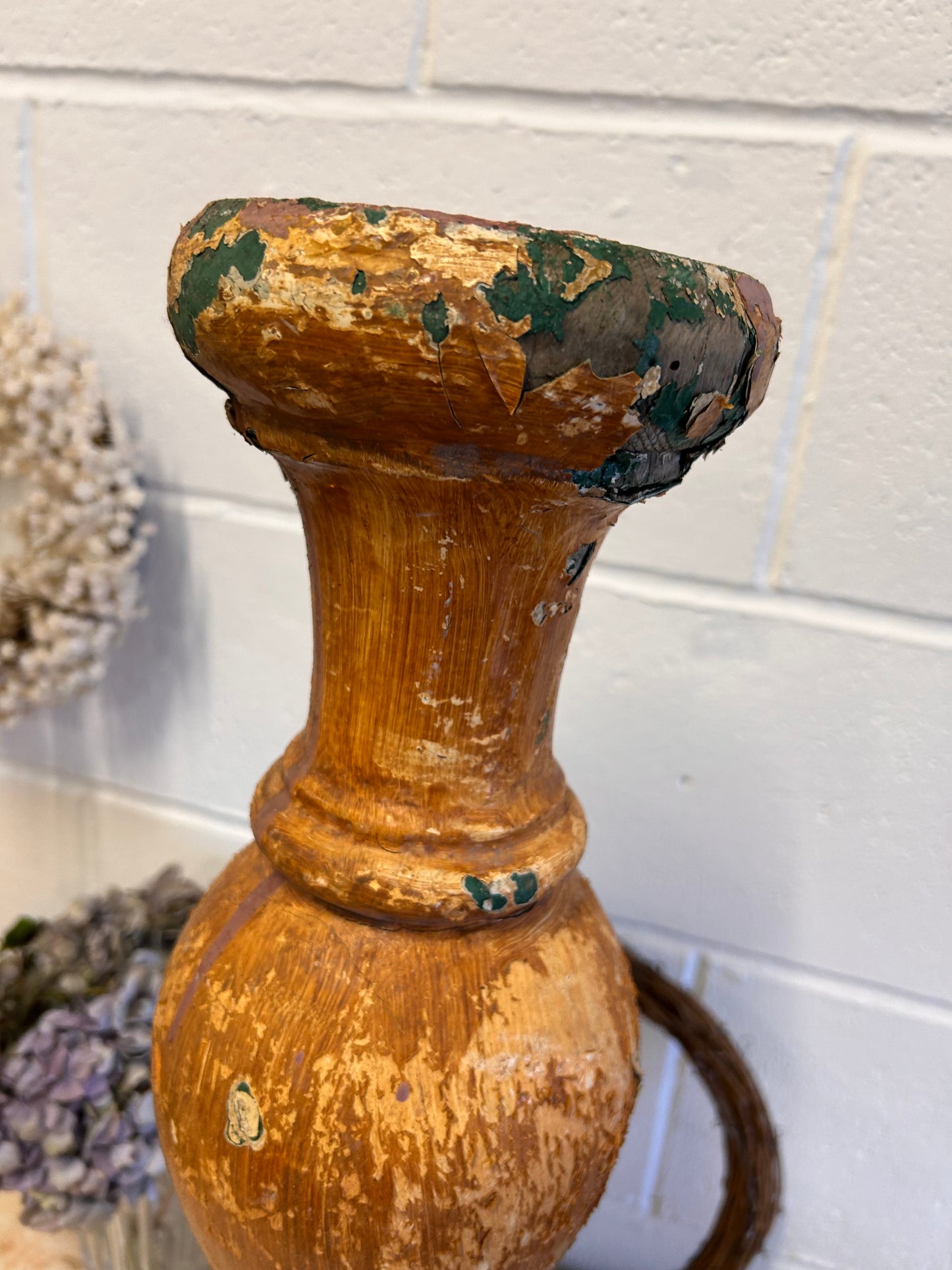 Shabby French 19thC Salvaged balistrail original paint repurposed candle stand