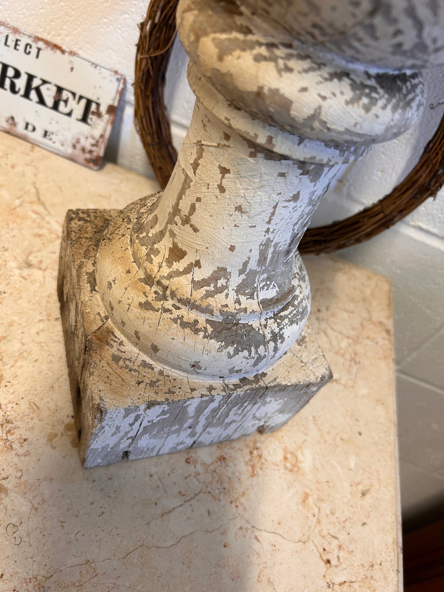White Shabby French 19thC Salvaged balistrail original paint repurposed candle stand