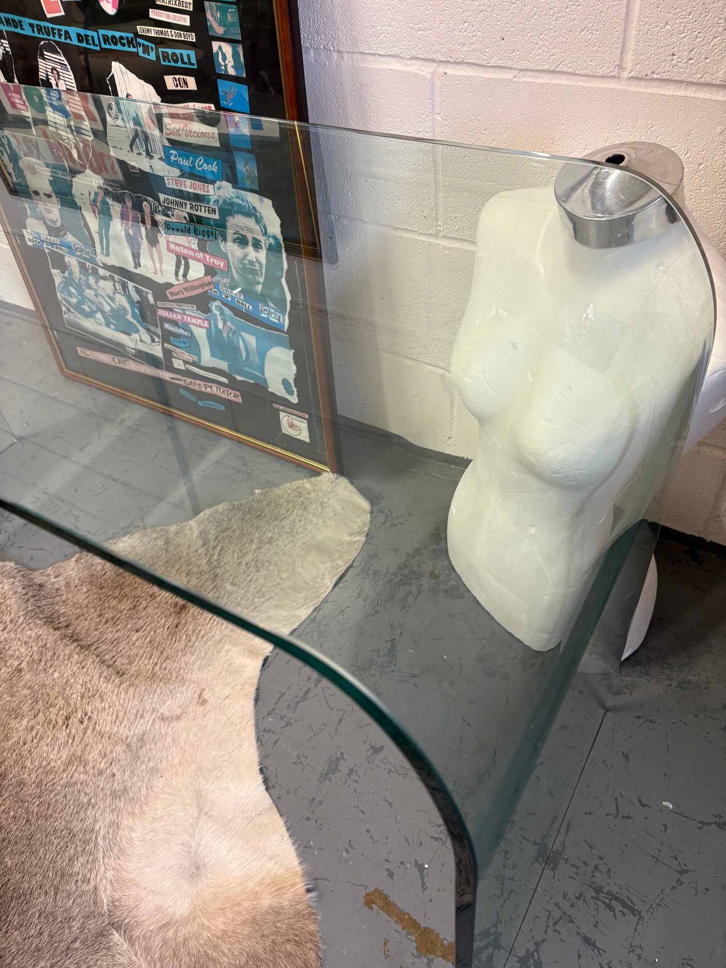 Sleek Vintage 1980’s Tempered Glass Console Side table Original Unique Eclectic Interiors