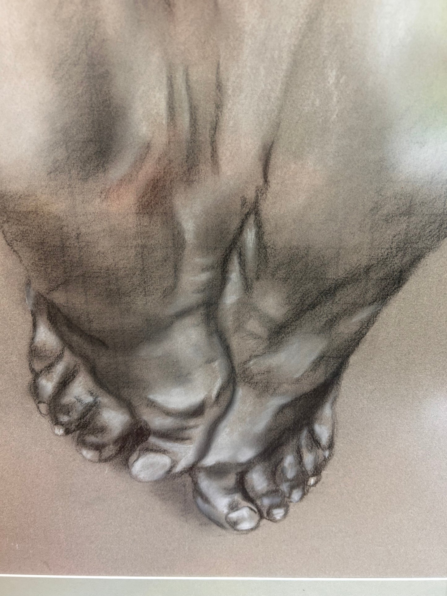 A Pair of large Pencil and Pastel drawn studies of feet Framed Glazed Art