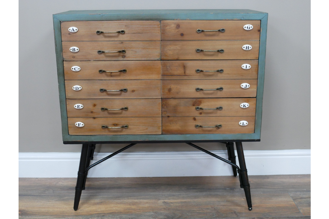 Retro styled chest of 6 drawers part painted Aqua & natural wood finish