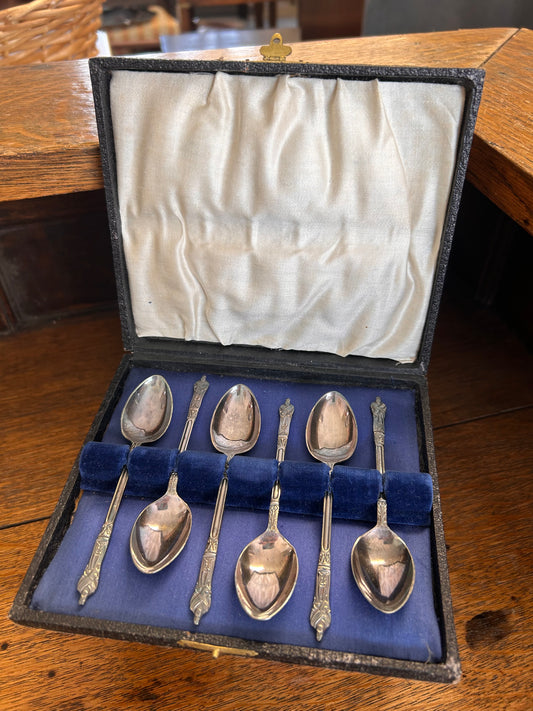 Vintage cased silver plated decorative teaspoons