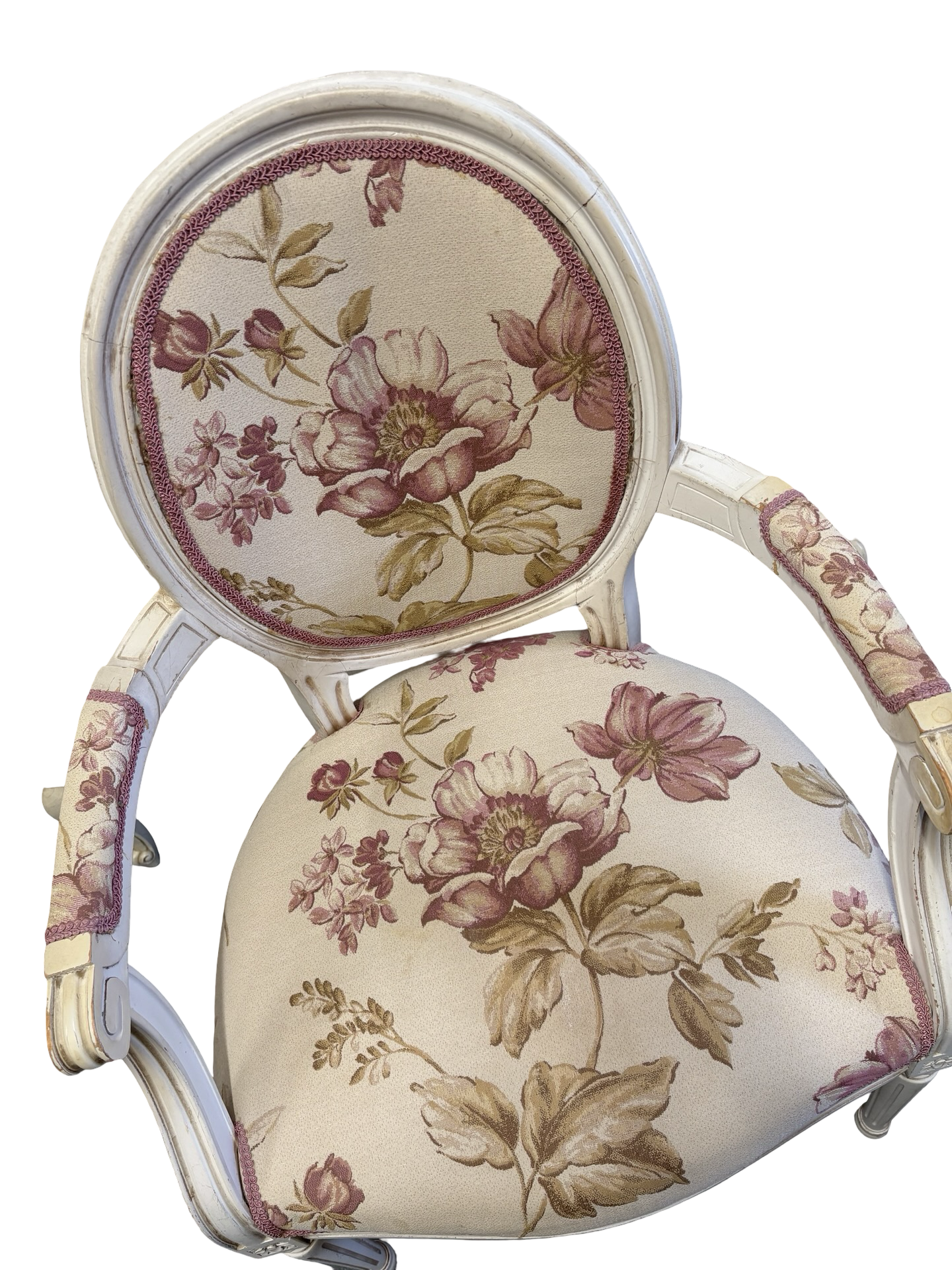 Oval back French Louis Style white painted vintage floral bedroom chair