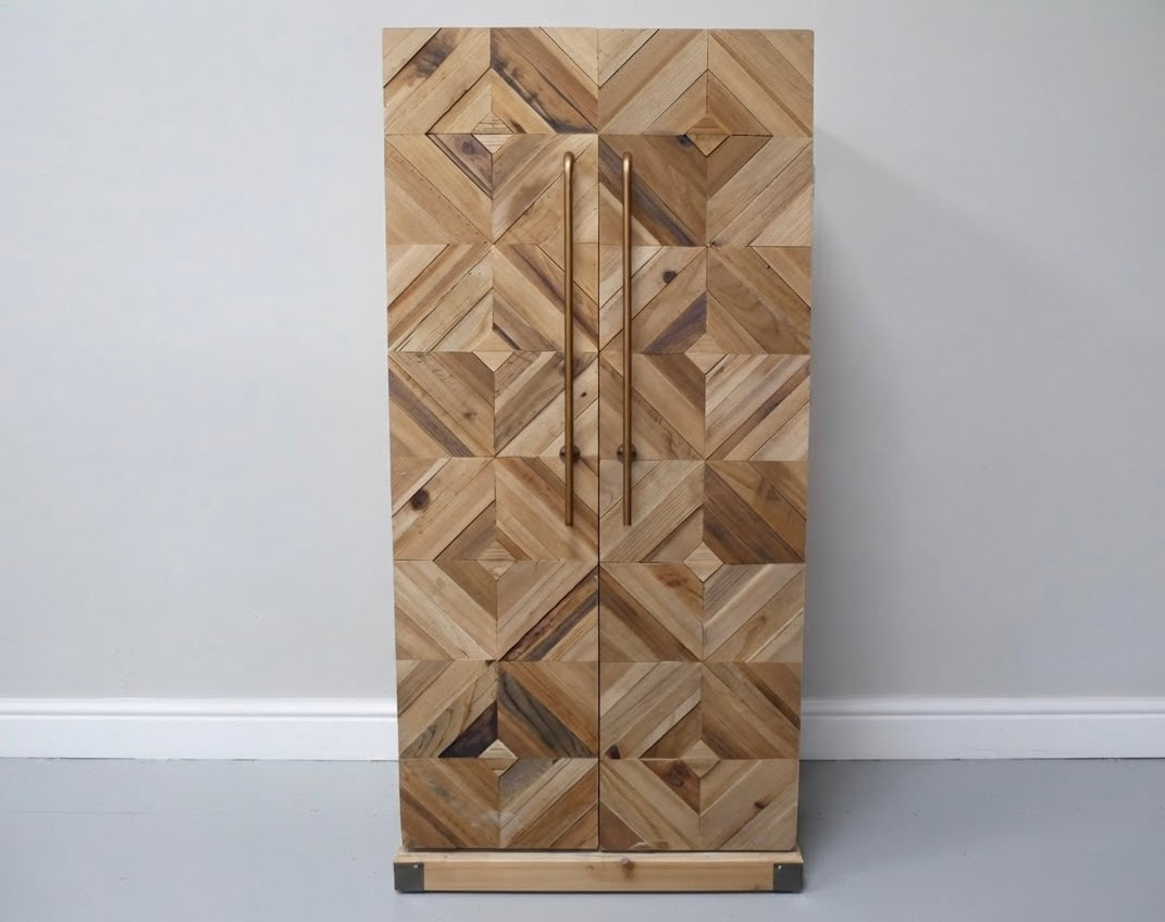 Wine Drinks Glasses Storage Cabinet side table in Light Fir Wood Geometric Design