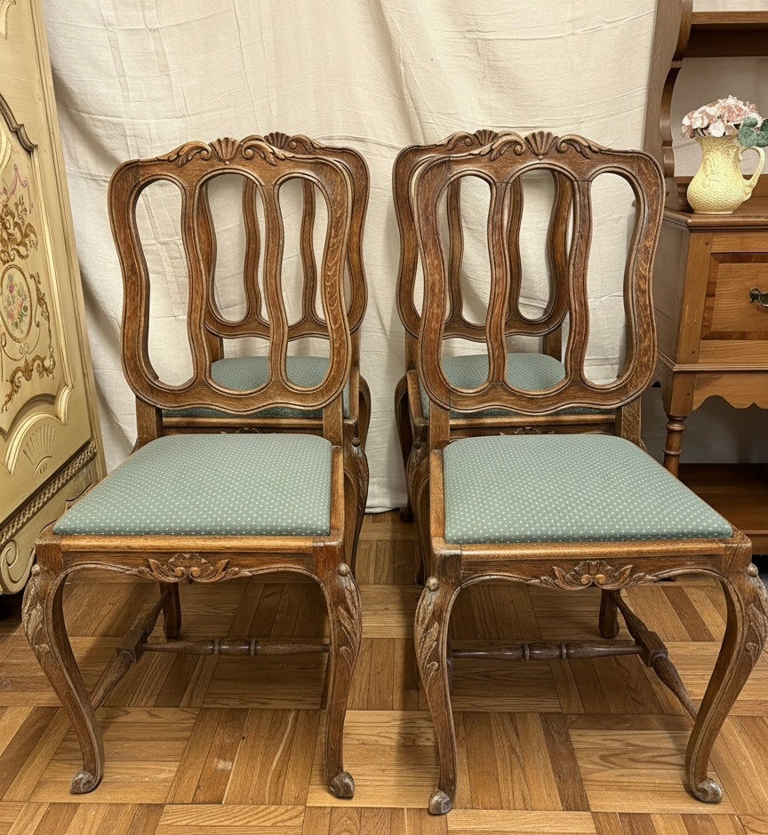 Set of FOUR Early 20th C French Oak Dining Chairs Classic Design