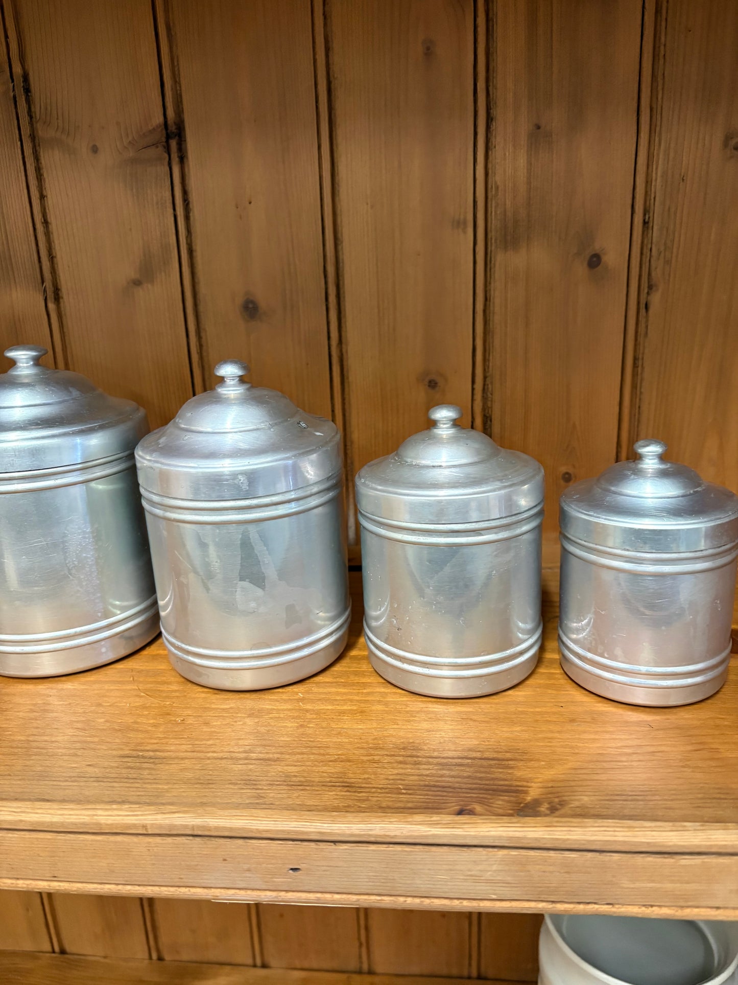 Set of six Vintage French metal Kitchen storage food canisters