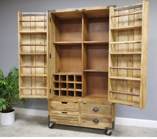 BESTSELLER Large Wooden Pantry Larder Kitchen Storage Unit Fitted out on wheels