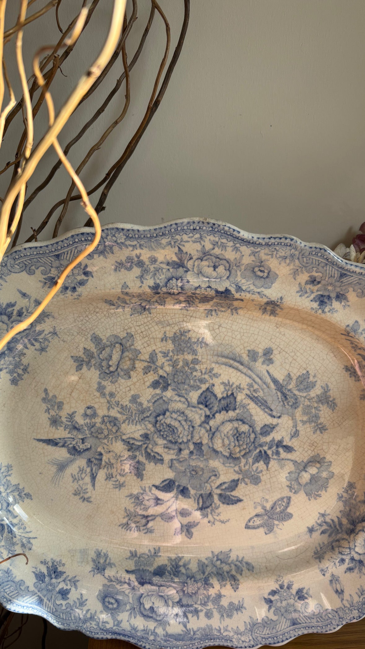 19th century large asiatic pheasant serving platter victorian antique ￼
