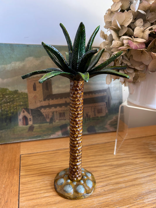 Vintage Styled Heavy Green Palm Tree Candle stick holder