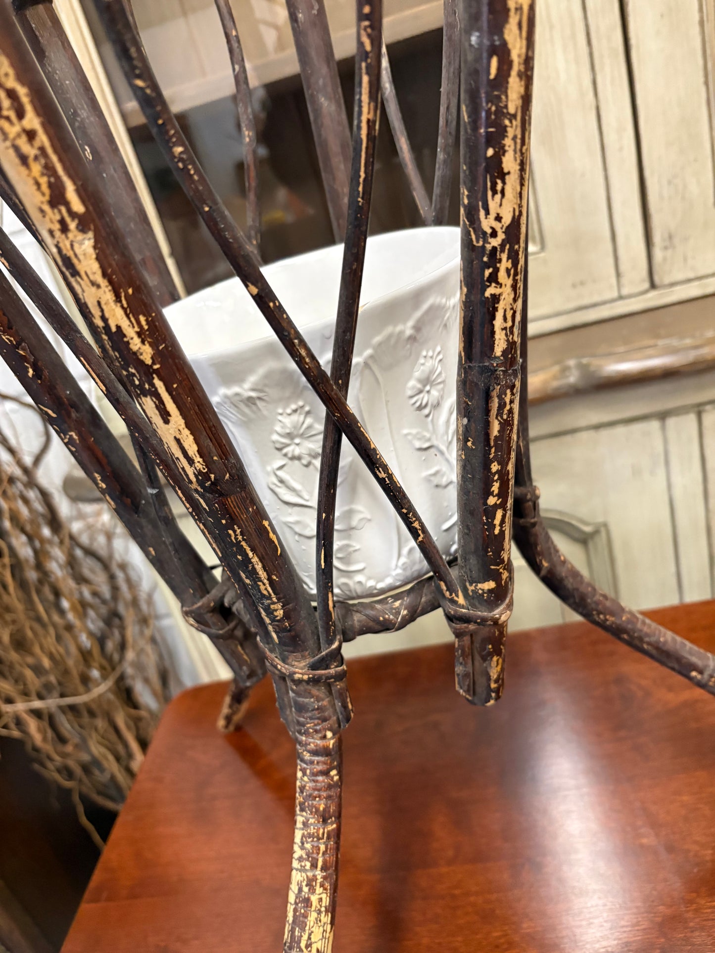 Vintage Bamboo Retro Umbrella Hall Plant Display Stand Unique Item