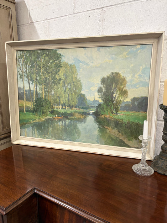 Large framed and glazed Vintage print river landscape scene 1950’s￼
