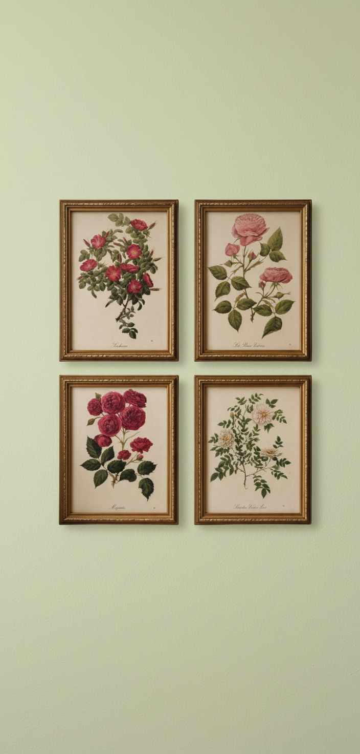 A set of four Vintage floral botanical prints in gold frames and glazed￼