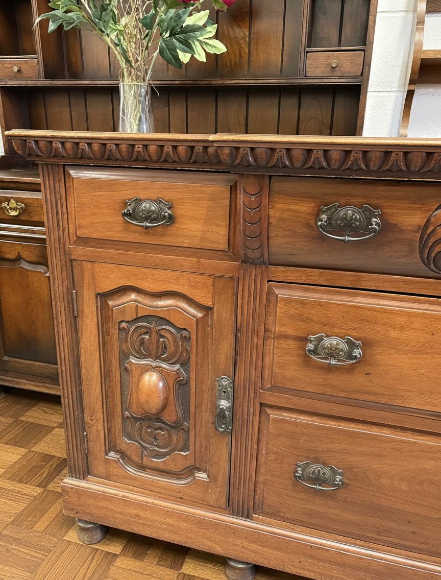 Edwardian Antique Mahogany Sideboard carved decorative design