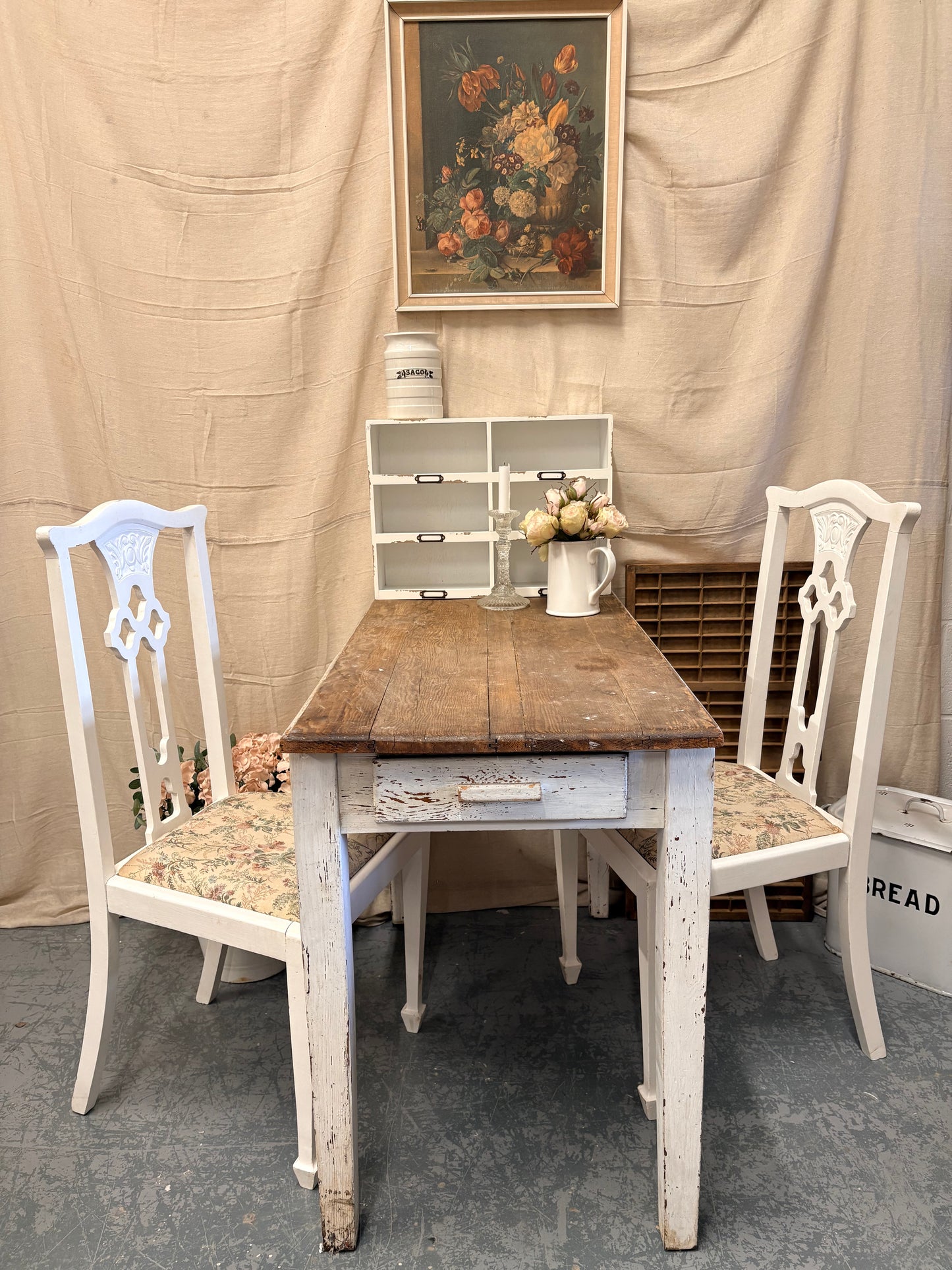 Victorian Pine Kitchen Table Single Drawer Solid Sturdy Shabby Painted