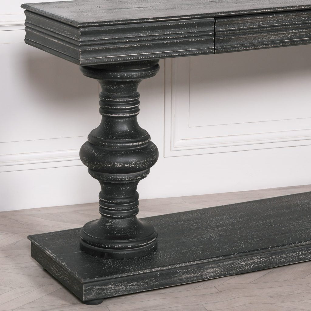 Large Distressed Black Painted Column Console Table Impressive