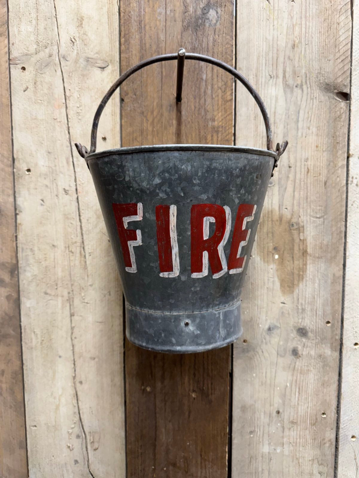 Vintage Galvanised Fire Bucket Log Basket / Plant Pot / Planter Pail Kindling