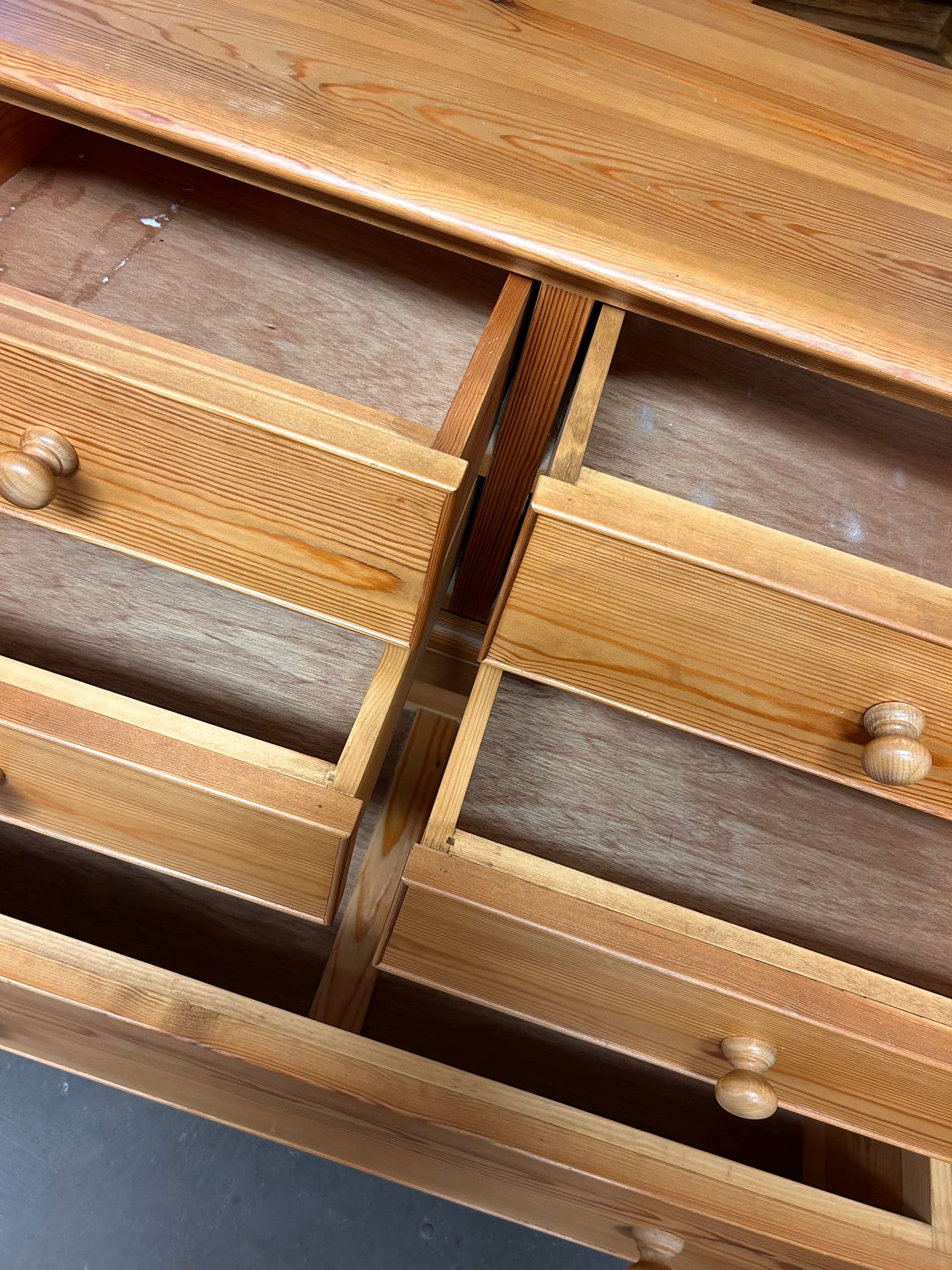 A preloved vintage good quality pine chest of drawers.