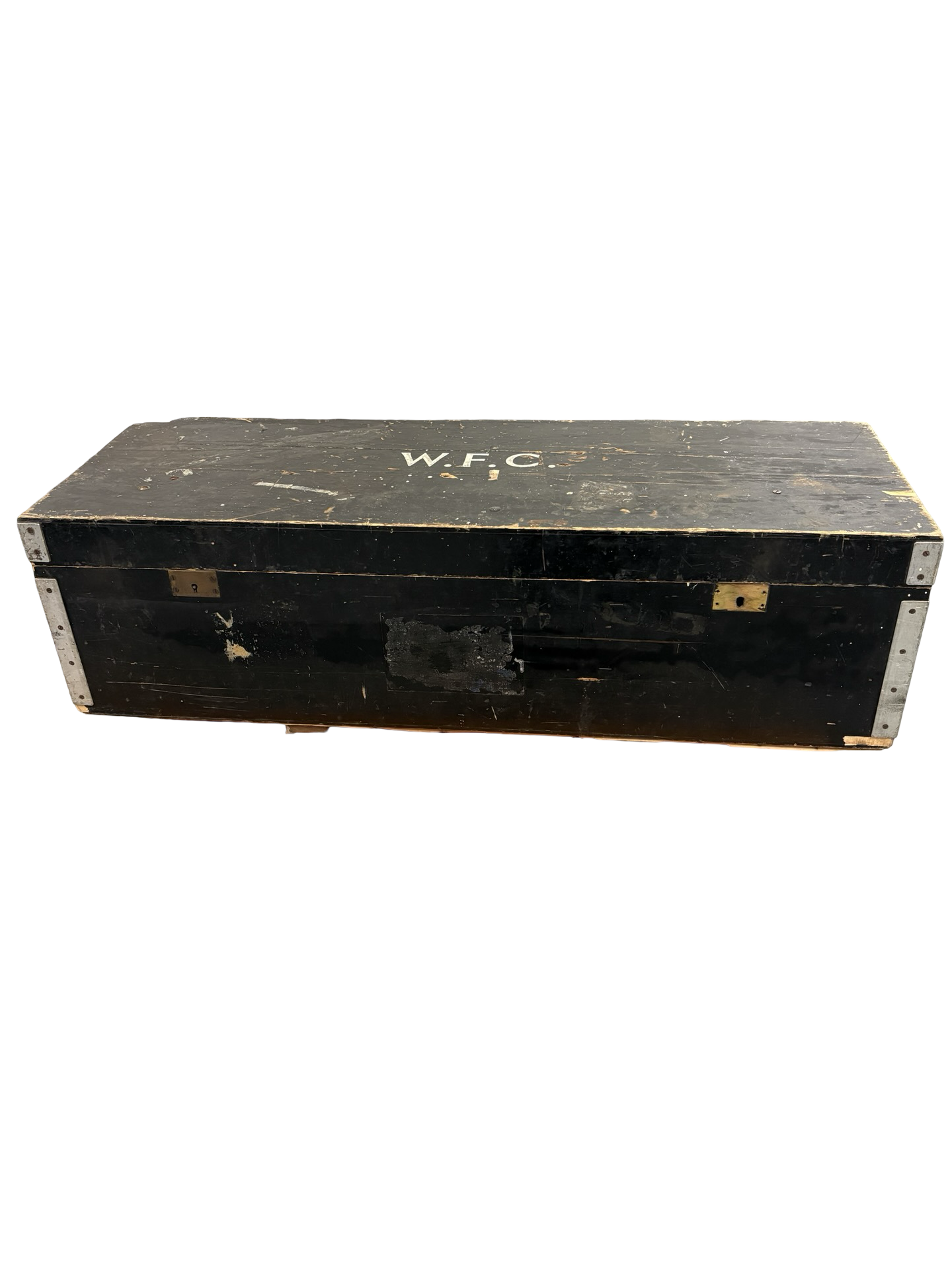 Black vintage wooden carpenters tool chest great side table / storage