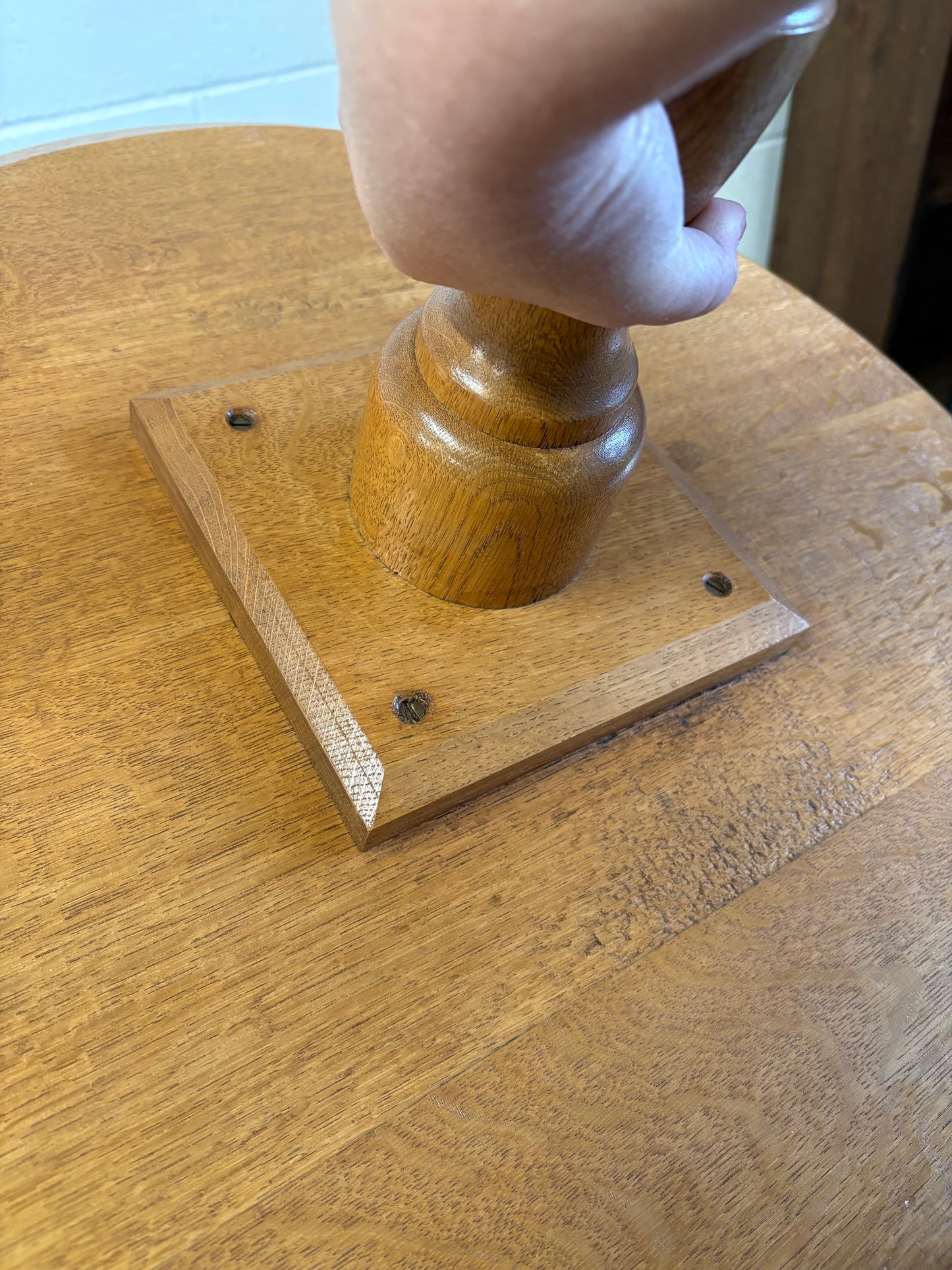 A Handmade Solid Oak Wine Side Table on a turned pillar and Tripod Base Craftsman made