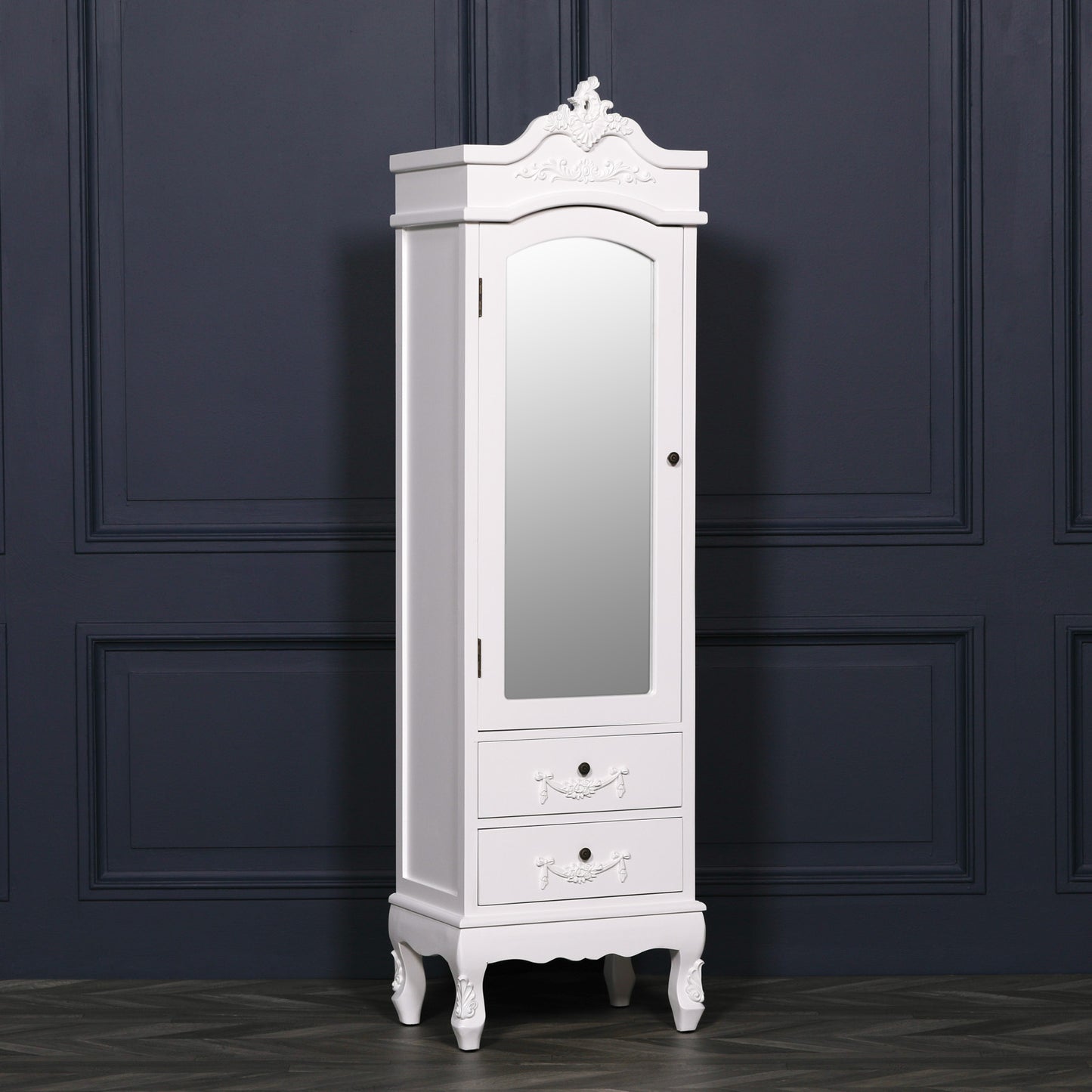 Single mirrored French White Armoire Wardrobe with Drawers