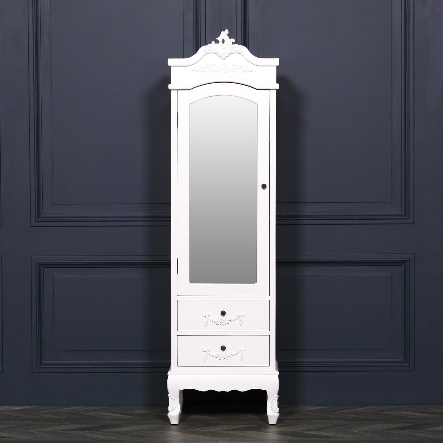Single mirrored French White Armoire Wardrobe with Drawers