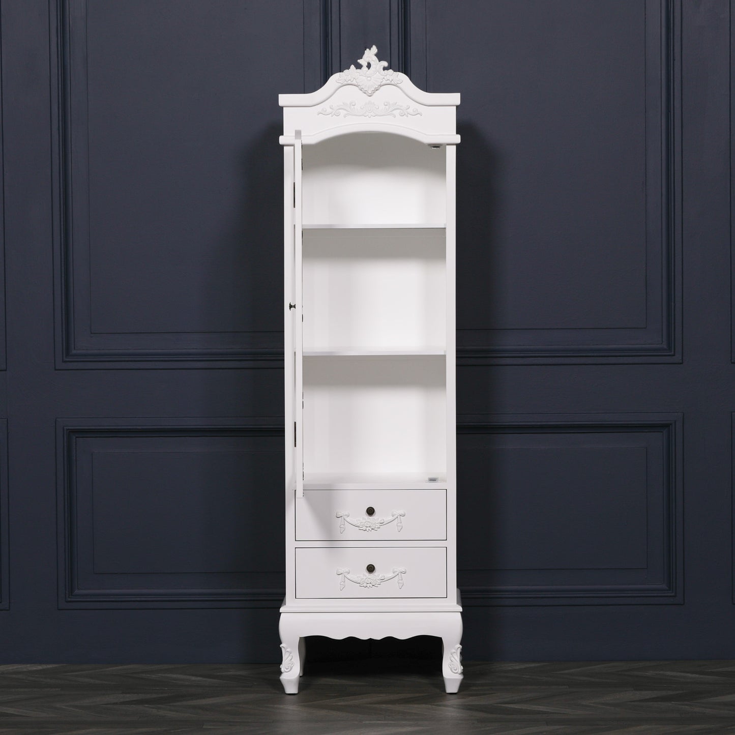 Single mirrored French White Armoire Wardrobe with Drawers