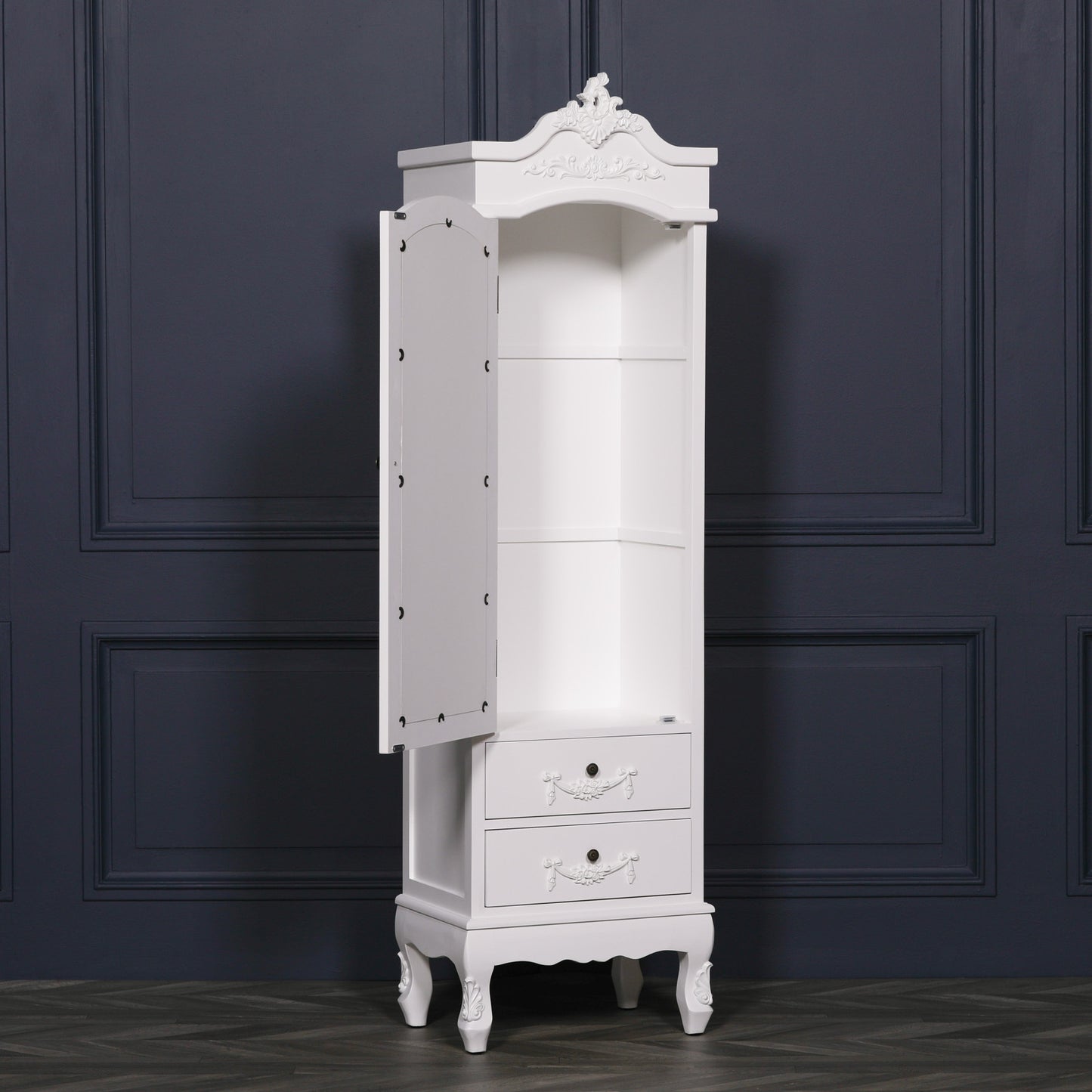 Single mirrored French White Armoire Wardrobe with Drawers