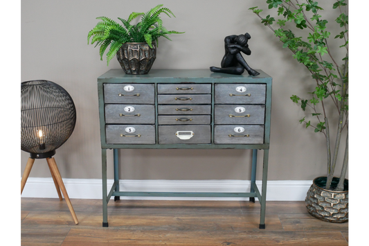 Industrial Grey and light Turquoise Storage Cabinet multiple drawers