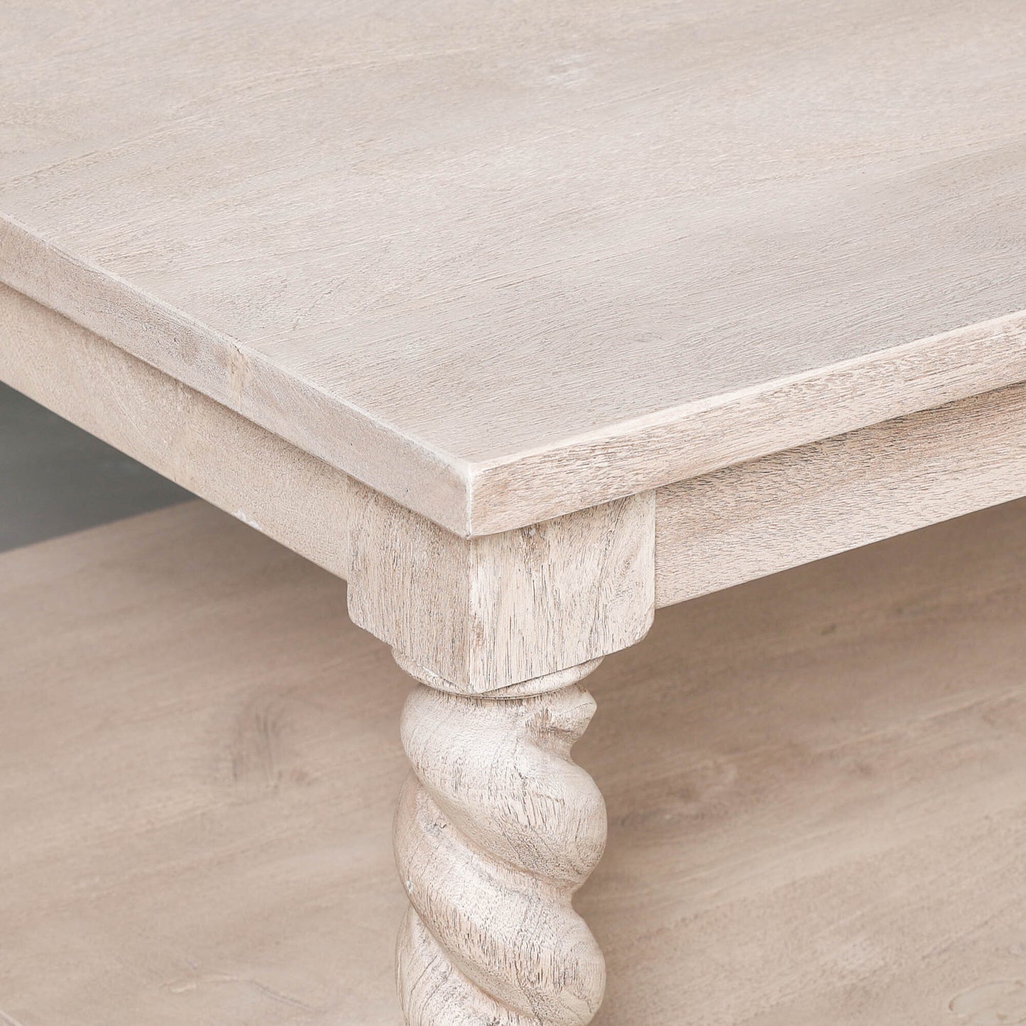Acacia wood twist column leg coffee table with undershelf