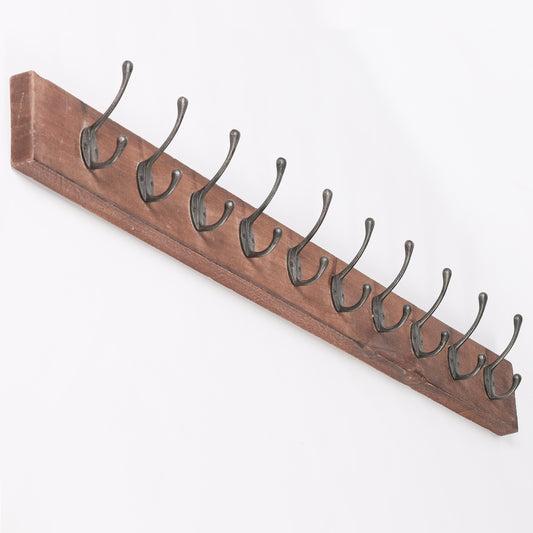 10 Hook 120cm Wooden Coat Hanger Hallway Utility room