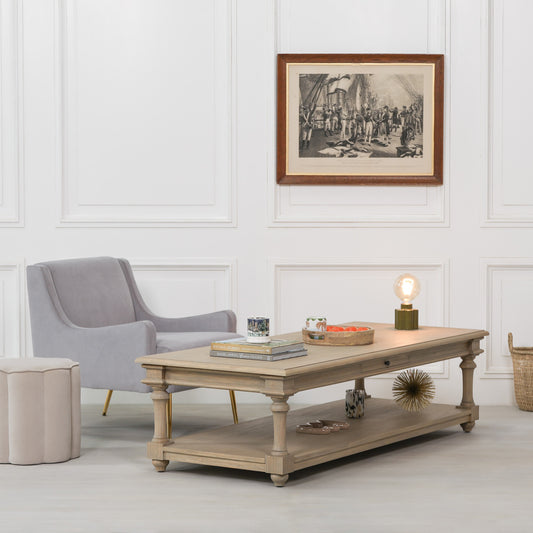 Modern Farmhouse Wooden 170cm Coffee Table with Drawer undershelf