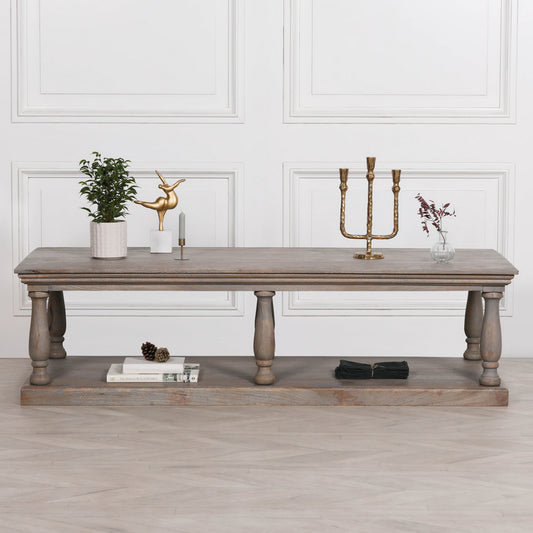 Rustic Mango wood column leg coffee table with undershelf