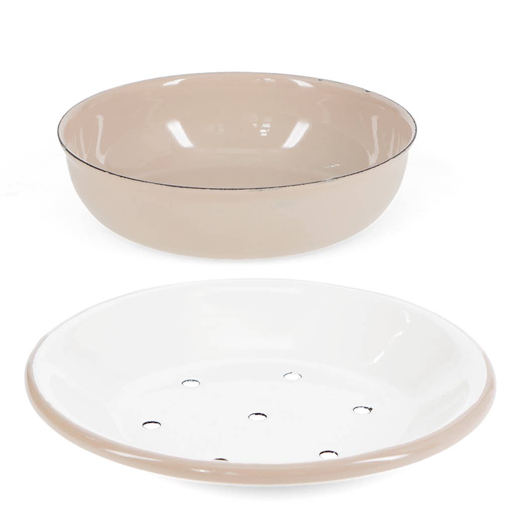 Round two-part enamel soap dish - Mushroom