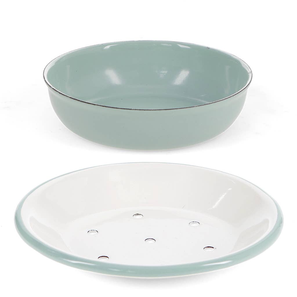 Round two-part enamel soap dish - Pistachio green